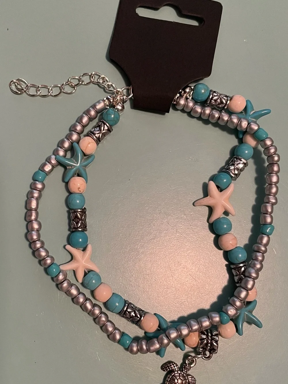 Turquoise & Cream Beaded Starfish and Silver & Turquoise Bracelet Set
